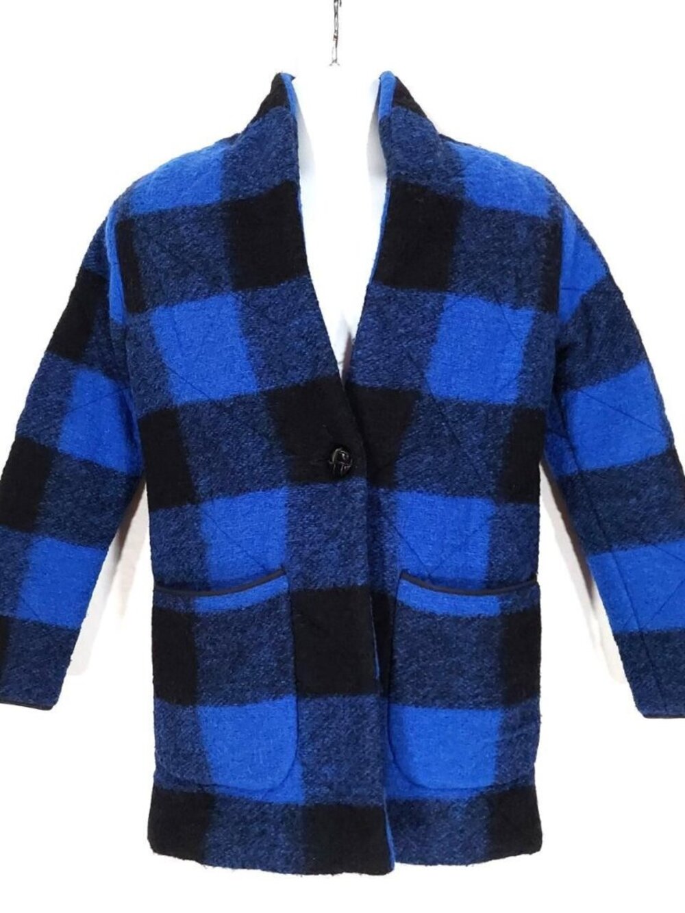 Wilfred Free Jacket Womens Sz XXS 'Off Duty' Blue/Black Buffalo Plaid Wool Blend